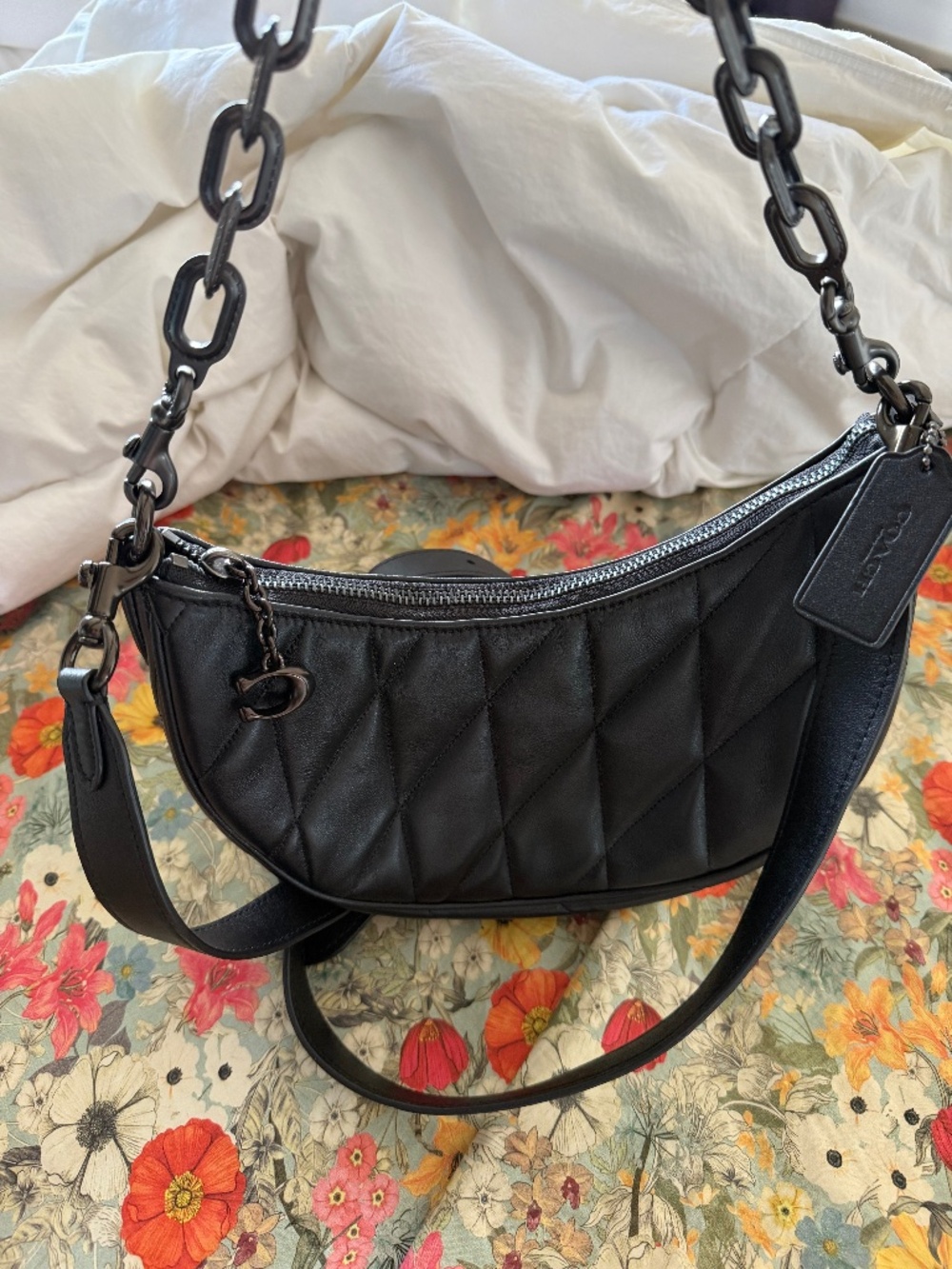 Coach Quilted Leather Crescent Shoulder Bag Black CP143